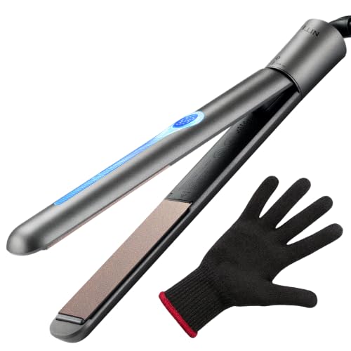 Image of NITION Ceramic Tourmaline Hair Straighteners LCD Flat Iron MCH 10s Fast Heating Up. 1 inch Smooth 3D Floating Plate Healthy Straightening Tools. Heat-Proof Glove. Dual Voltage Travel. Black