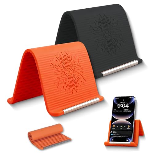Support de téléphone flexible en silicone orange et noir pliable et réglable pour bureau - 2pcs