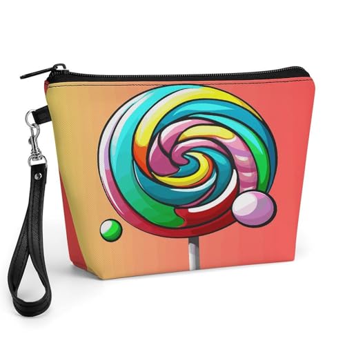Bolsa de maquillaje Lollipop de piel sintética: organiza tus cosméticos con asa