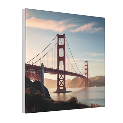 Golden Gate impression sur toile moderne de 40x40cm pour décoration murale de salon contemporain