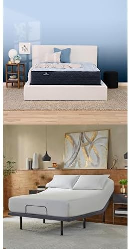 Serta Perfect Sleeper Enhanced 13.5" Medium Queen Mattress baselogic Level 3 Queen Adjustable Base Bed Frame - Cooling Gel Memory Foam & Pocket Innerspring, Head & Foot Adjustability