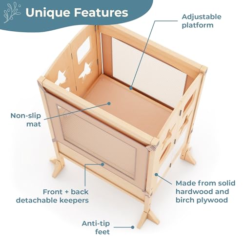 Guidecraft Classic Kitchen Helper® Stool with 2 Keepers - Double Wide: Adjustable Height Step Stool for Kids, Children Furniture