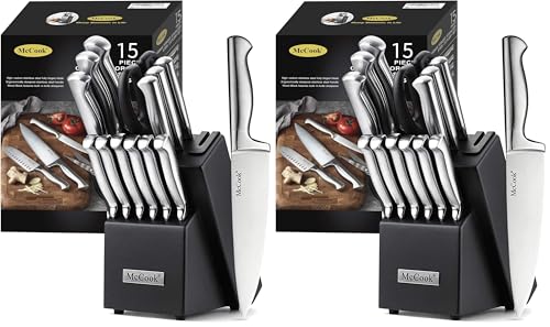 Image of McCook Knife Sets, German Stainless Steel Knife Block Sets with Built-in Sharpener (Pack of 2)