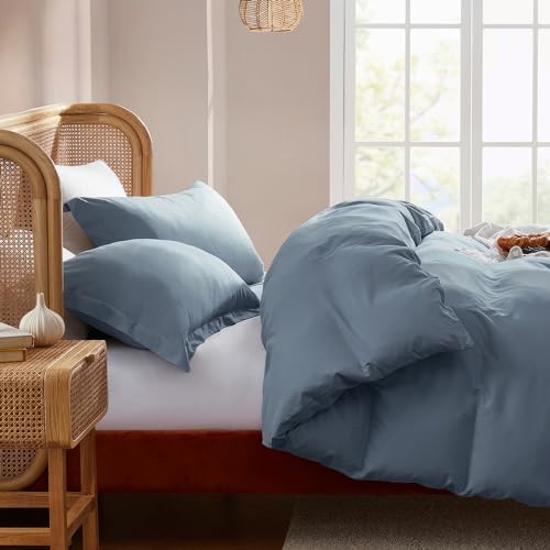 Nestl California King Duvet Cover Set with Comforter Insert - Stone Blue 4 Piece 104x98 Duvet Cover & 2 Pillow Shams with White Quilted Down Alternative Comforter, Ultra Soft, All Season
