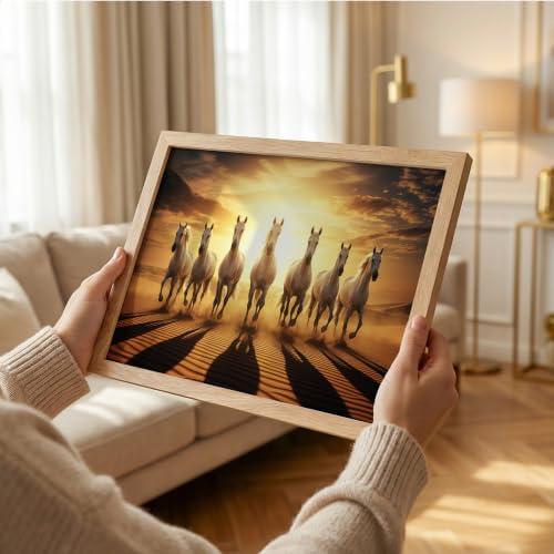 Image of Suneree 7 Horse Vastu Wall Painting (Landscape Collection) (Natural, Design 09, 10x13 Inch)