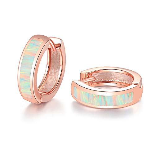 CiNily 14K Rose Gold Plated Opal Small Hoop Earrings for Women