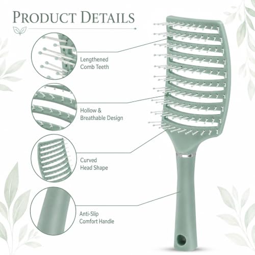 Image of Detangling Hair Brush for Women & Men, Flexible Vented Paddle Hair Brush with Rounded Tip Bristles, Gentle Scalp Massage, Wavy, Wet & Dry Hair, Salon, Home & Daily Hair Care, Pack of 1