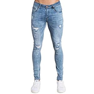 Pizoff Superstrakke skinny jeans voor heren met scheuren op de knieën