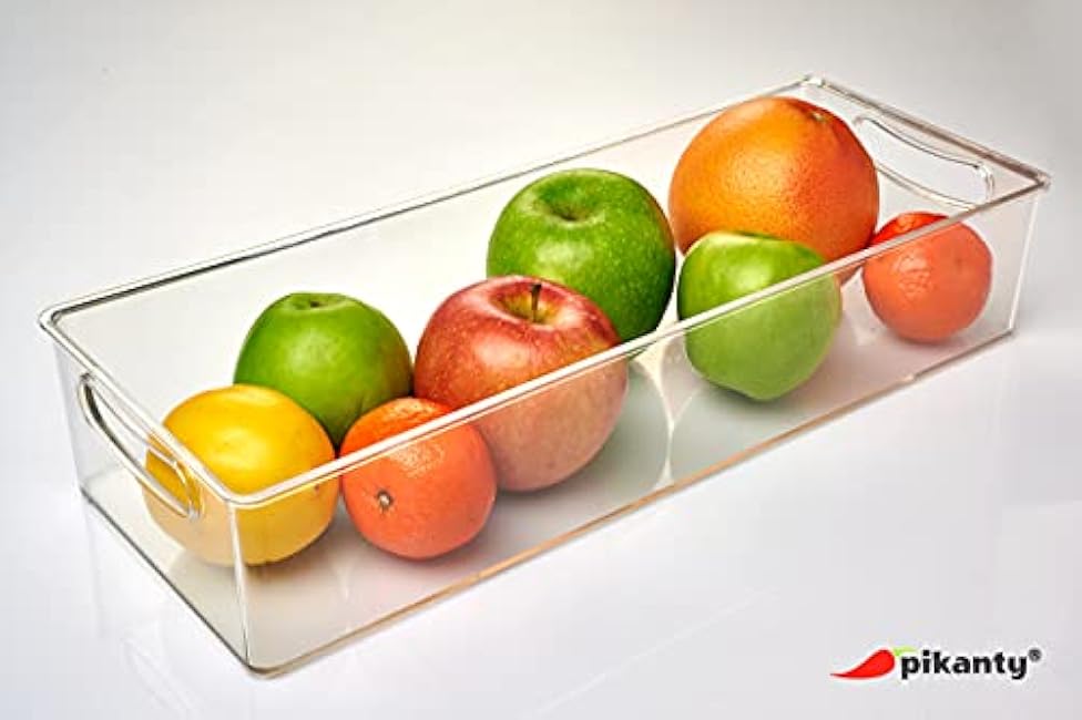 15-Inch Refrigerator Organizer Bin with Handles - Clear Plastic Storage for Fridge, Pantry, or Countertop - Dishwasher Safe - Made in the USA