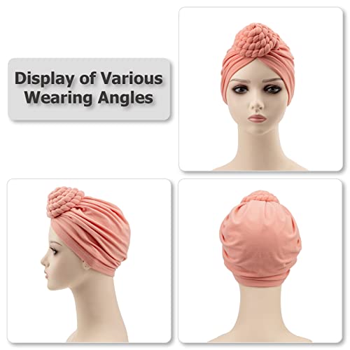 Image of DRESHOW 5 Pack Knotted Headwraps for Women African Turban Pre-Knotted Beanie Headwraps Hair Covers