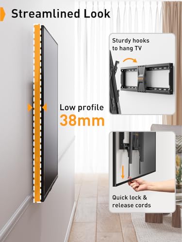 Perlegear TV Wandhalterung Neigbar für 37-82 Zoll Flach- und Curved-Fernseher (bis 60 kg, VESA 600x400mm) – Universelle TV Halterung mit Verstellbaren Zugschnüren, Model PGLT5 – Bild 7