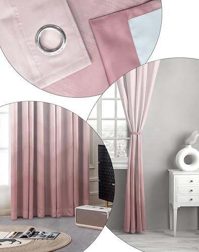 Image of Kivo Digital Print 85% Blackout Curtains for Door /Window, Thermal Insulated, Tie Back, Wider Width 50 in, Eyelet Curtains for Living Room /Bedroom (Pink 7 ft Set of 1)