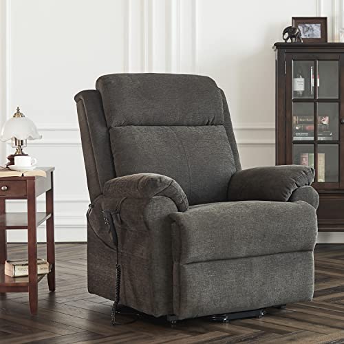 Dynox Lift Chair Recliners with Extra Wide Footrest and Massage and Heat, Dual Motor Power Lift Sofa with Infinite Adjust for Back and Footrest, Grey
