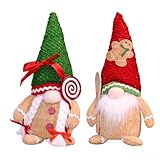 Aprilsunnyzone Juego de 2 gnomos navideños decorativos con elementos de galleta y piruletas para mesas, repisas y estantes