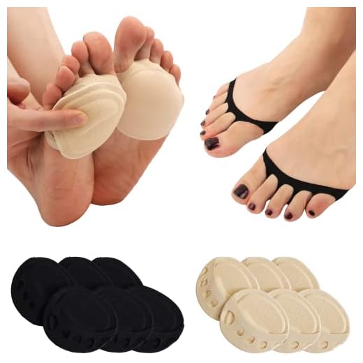 Flammi 6 Pairs Women's Peep Toe Cover with 3D Padding Toe Topper Liner Socks Non-Skid Bottom(Ice Silk-3beige3black)