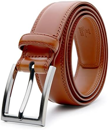 LCG LUCHENGYI Mens Genuine Leather Dress Belt Classic Casual Belt with Single Prong Buckle for Jeans Pants Work and Business