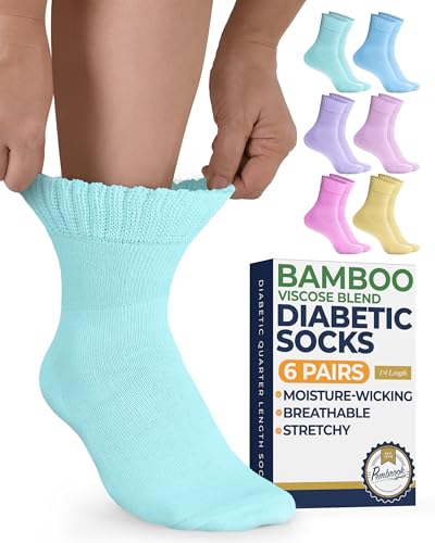 Image of Pembrook Bamboo Viscose Diabetic Socks for Women & Men - 6 Pairs Ankle Socks for Swollen Feet | Neuropathy Socks