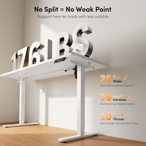 Image of FEZIBO One-Piece Standing Desk, 32 inchx20 inch Seamless Tabletop Electric Height Adjustable for Home Office, Study Rooms & Multi-Device Workstations, White