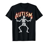 Autism Skeleton Meme Funny Fire Skeleton Flaming Torches T-Shirt