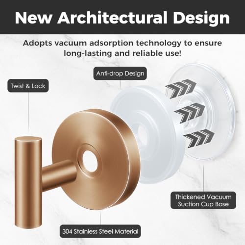 Image of Shower Hooks for Inside Shower,No-Drill Removable&Reusable Towel Hooks for Bathroom,Heavy Duty Suction Cup Hooks for Glass Window,4 Packs(Bronze)