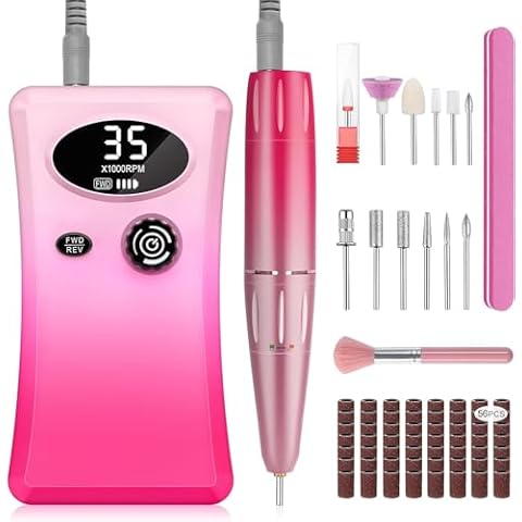 Electric Nail Drill, Urbuti 35000RPM Professional Nail Drill Machine, Portable Rechargeable File Machine Set for Acrylic Gel Nails, Manicure Pedicure Tools for Home and Salon Use(Colorful) Cover