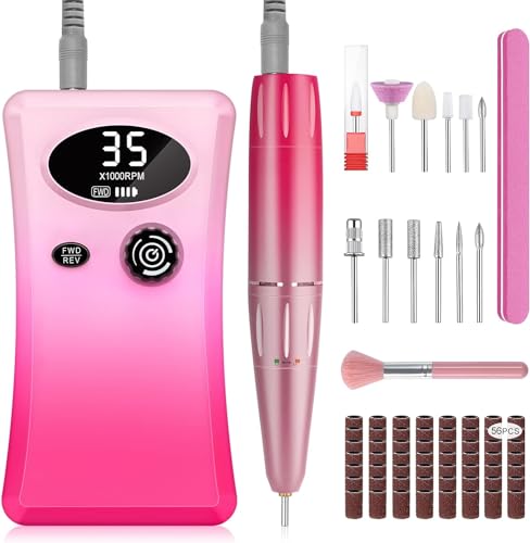 Electric Nail Drill, Urbuti 35000RPM Professional Nail Drill Machine, Portable Rechargeable File...