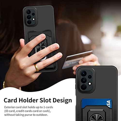 Coolden for Samsung A13 4G Case with Card Holder Ring Kickstand Slim Soft TPU Silicone Shockproof Case Anti-Scratch Protective Case Wallet Case Cover for Samsung Galaxy A13 4G Phone Case-Black
