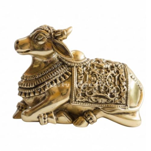 Image of Brass Nandi Idol, Vastu Remedy for Stability & Devotion (10 x 8 cm, 380 g)