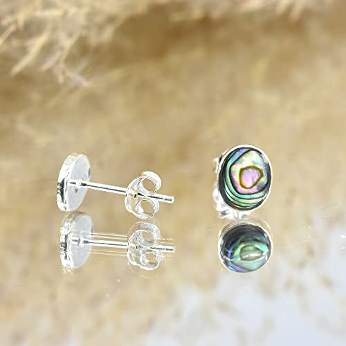 AeraVida Adorable Inlay Abalone Shell Oval .925 Sterling Silver Push Back Stud Earrings | Casual Sterling Silver Stud Earring for Women | Jewelry Gift for All Occasions3