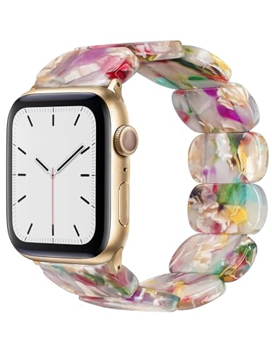 Heesch Compatible with Apple Watch Band for Women 40mm Strecthy Floral Dressy Apple Watch Bracelet 41 iwatch Wristband Fancy 38mm Watch Strap