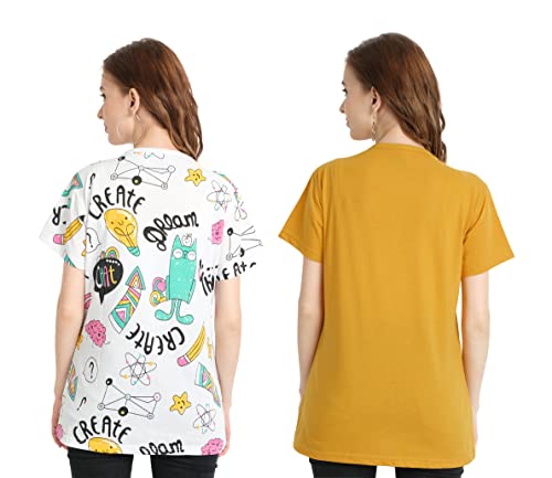 Image of Women's Cotton Round Neck T-Shirt, Printed Half Sleeve T-Shirt for Women (Pack of 2)