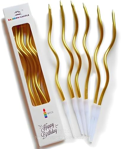 WP WANNA PARTY Wanna Unscented Party Twisty Metallic Golden Spiral Candles-6Pc, Twisty Candles for Birthday, Baby Shower, Wedding Party & Cake Decoration