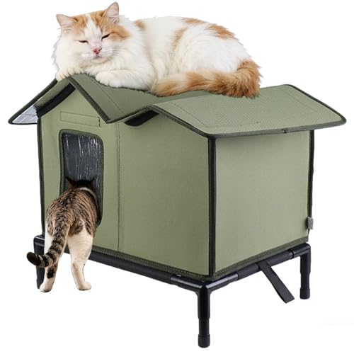 Niche pour Chats Extérieure, Maison Chat Errants Extérieur Étanche, Cabane Chaton Exterieur avec Porte de Secours, Facile à Installer, Base Surélevée,...