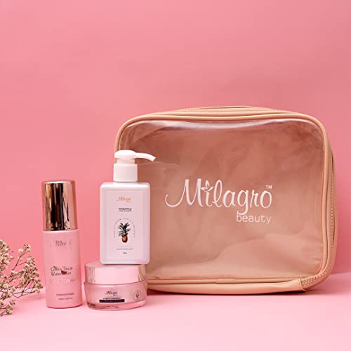 Image of Milagro Beauty Cosmetic Organizer Makeup Bag | Portable Travel Pouch for Brushes, Toiletries, & Cosmetics Items | Double Zipper, Clear Window Grooming Kit & Makeup Storage (24x19x6cm)