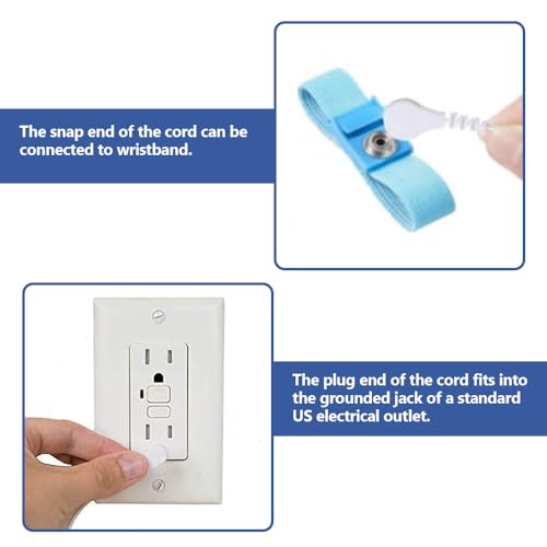 Image of Grounding Wristband & Cable - ESD Wrist Strap Kits Compatible with TENS EMS Units, Wrist Circumference 7 inch, 15 Feet Length Cable (White)