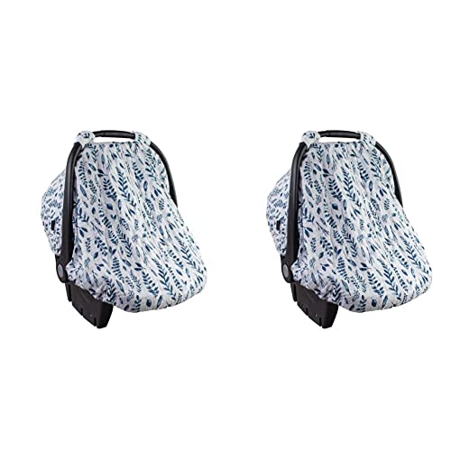 Image of Bebe au Lait Classic Muslin Car Seat Cover, Easy Snap Straps, Fully Zippered Opening - Blue Leaves (Pack of 2)