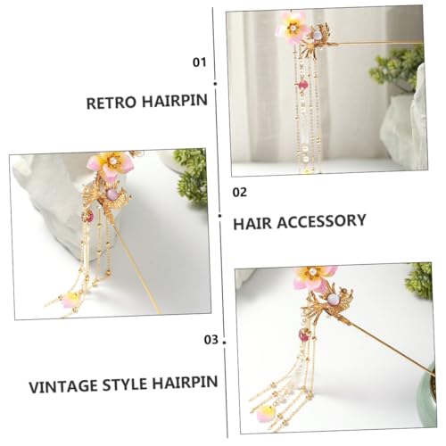Accessoire dorée pour chignons Hanfu avec perles et pampilles rétros