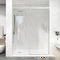 KPUY Frameless Shower Door, 55-60" W x 76" H Sliding Glass Shower Door, 1/4" (6mm) Thick Tempered Clear Glass with Explosion-Proof Film Nano Coating, Brushed Nickle