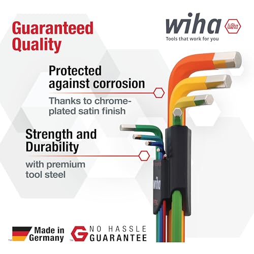 Image of Wiha 66980 Ball End Hex L-Key Set, 9 Piece, Metric, Color Coded, Textured Grip, Includes Holder