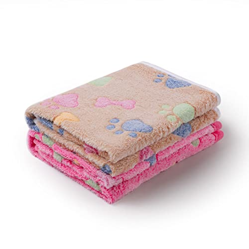 1 Packung 2 Haustierdecken für Hunde und Katzen, Fleece-Druck Hunde- und Katzendecken für kleine, mittelgroße und große Welpen, Kätzchen, Knochenbraun, Rosa, Größe L (104,1 x 78,7 cm) Cover