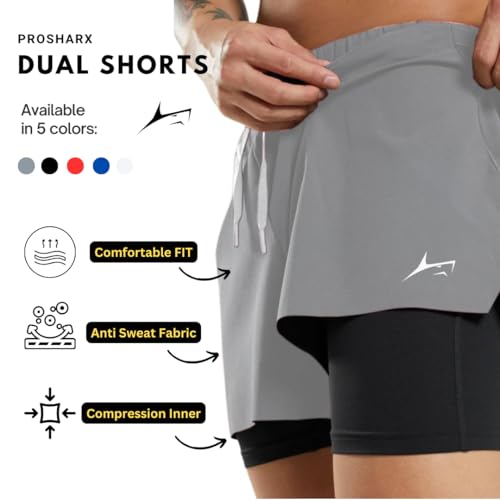 Image of PROSHARX 2 in 1 Active Dual Shorts with Inner Tights Layer | Men's Double Layer Short for Running, Gym & Sports