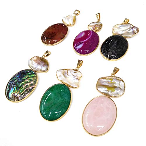 Natural Stone Pendants, Natural Agate Pendants, Pearl Pendant Charms Gemstone Pendants for DIY Bracelet, Necklace, Earrings Jewelry Making 31X76mm (Random Style 3 Pcs)