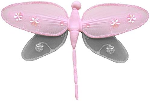 Dragonfly Decorations Nylon Wall Ceiling Fake Mesh Hanging Dragonflies Decor Baby Shower Childs Nursery Girls Bedroom Kids Birthday Party Wedding Butterfly Life 3D (Hailey, Medium 10", Pink Gray Grey)