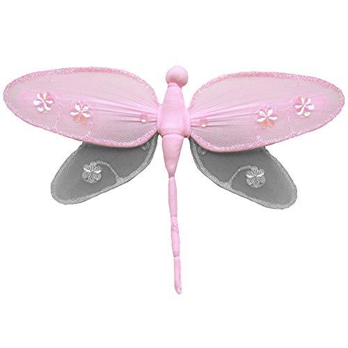 Dragonfly Decorations Nylon Wall Ceiling Fake Mesh Hanging Dragonflies Decor Baby Shower Childs Nursery Girls Bedroom Kids Birthday Party Wedding Butterfly Life 3D (Hailey, Medium 10", Pink Gray Grey) #TOP3
