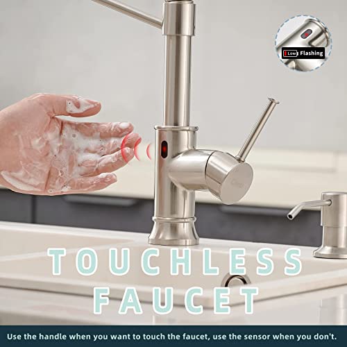 Image of GIMILI Smart Touchless Kitchen Sink Faucet with Pull Down Sprayer, Motion Sensor Activated Hands-Free Single Handle Kitchen Faucet Brushed Nickel