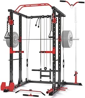 Mikolo Power Cage with LAT Pull Down System, 1500lbs Squat Rack with Cable Crossover, Workout Cage with J-Hook, Landmine, Band Peg, Battle Rope Ring for Home Gym