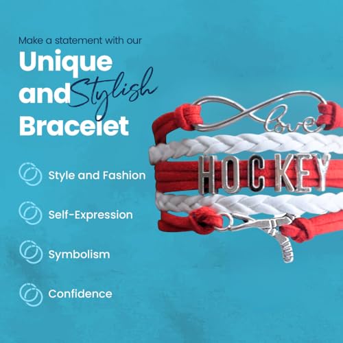 Hockey Bracelet – Red and White Infinity Love Wrap Wristband with Hockey Stick Charm – Gift for Hockey Players, Teams, and Fans3