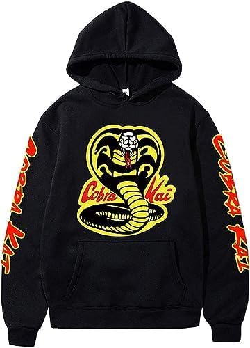 COMIC STREET Men’s Cobra Kai Hoodies Casual Autumn Big Pockets Oversized Sweatshirts Harajuku Hip-Hop Long Sleeve Hooded Sweatshirt