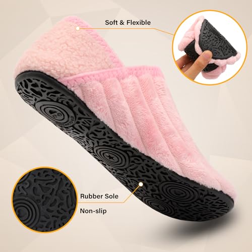 Scurtain Slippers for Women Men House Slipper Socks Lightweight Unisex Adults Barefoot Shoes Non-Slip Travel Slippers Pink Stripe 7.5-8 W4