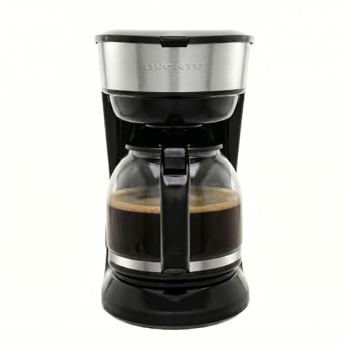 OVENTE 12-Cup Drip Coffee Maker with Borosilicate Glass Carafe, One-Touch Operation Machine, Anti-Drip System, Reusable Filter and Clear View Water Level Gauge, Ideal for Home or Office, Black CM412B